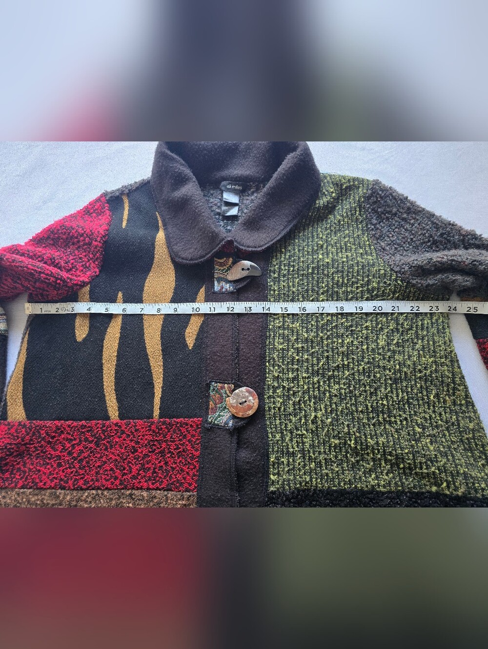 Ali Miles Multicolor Patchwork Light Weight Cardigan Sweater Floral Pocket XL - Picture 6 of 16